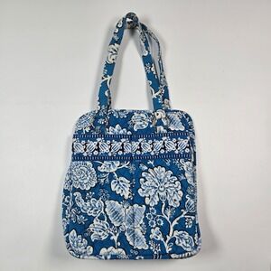Vera Bradley Lagoon Quilted Cotton Tote Bag Floral Shoulder Purse Blue White